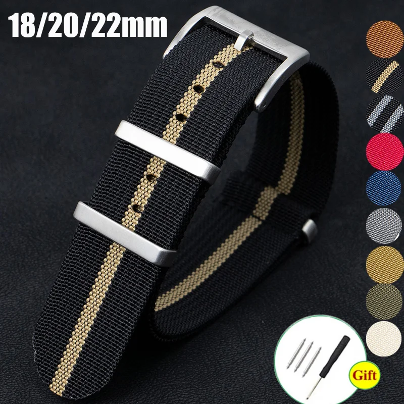 Hochwertiges Nylon-Uhrenarmband, 18/20/22 mm, braun, grün, schwarz, für Militär- und Freizeituhren, Armee-Sportarmband, Ersatzgürtel