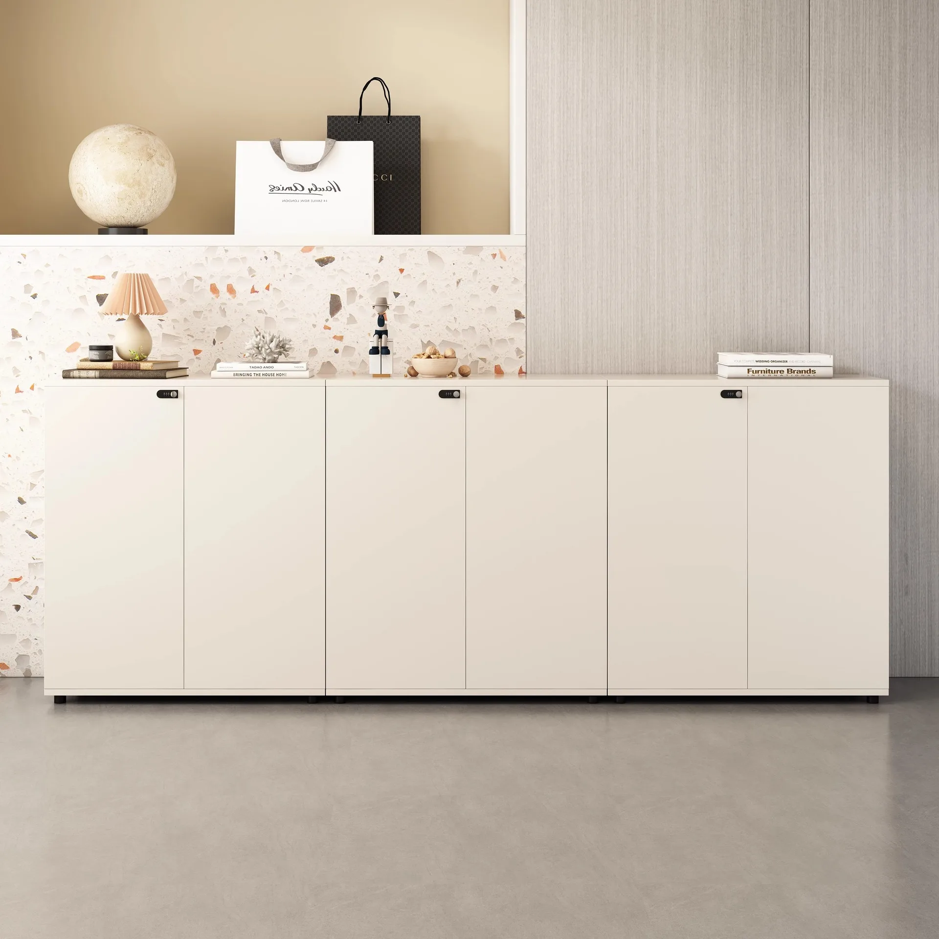 

Cream style dining side cabinet integrated against the wall Household kitchen Living room storage cabinet Modern simple locker