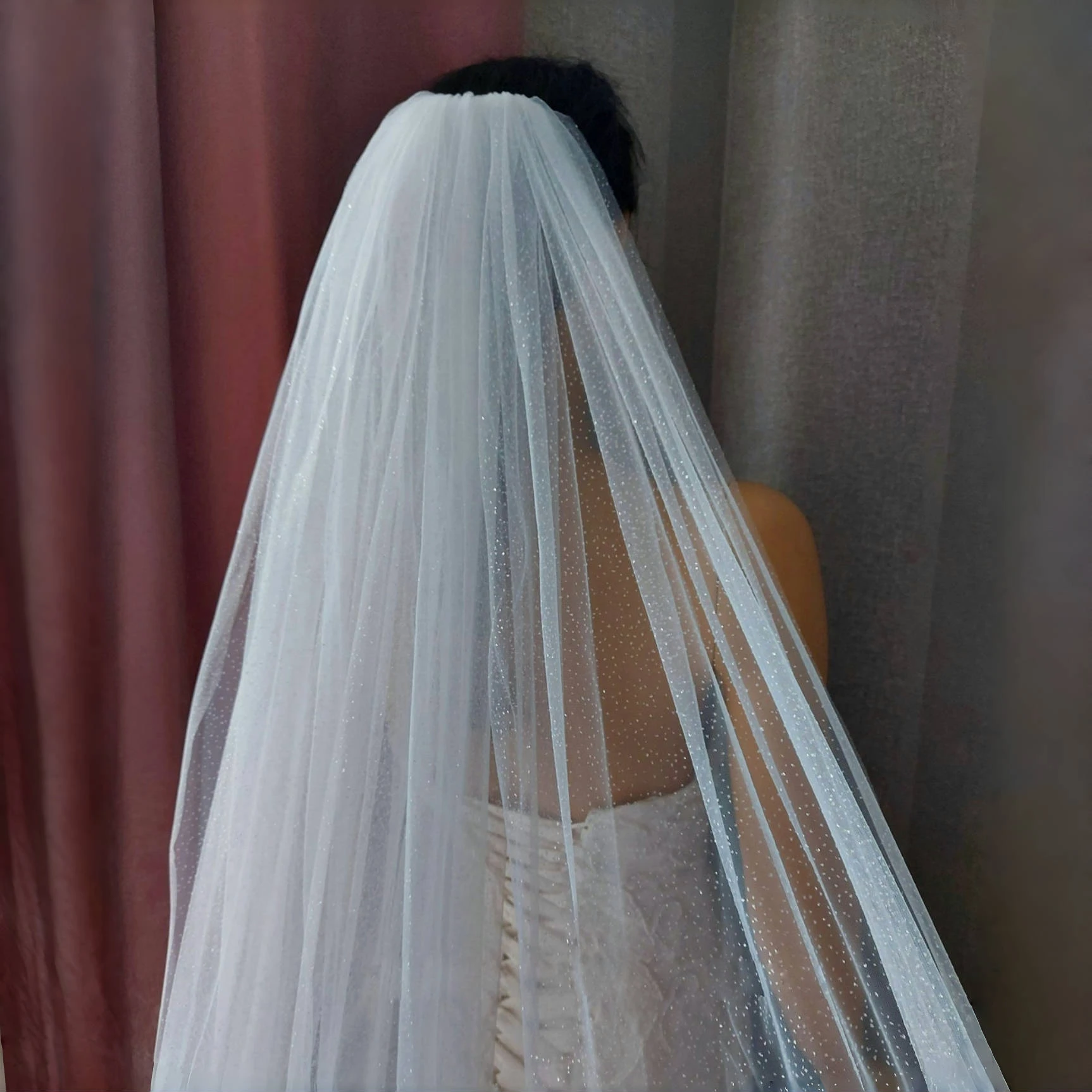 Glitter Tulle Bridal Veil with Comb Multiple Lengths Romantic Sparkling Wedding Veil for Bride Church Ceremony G101