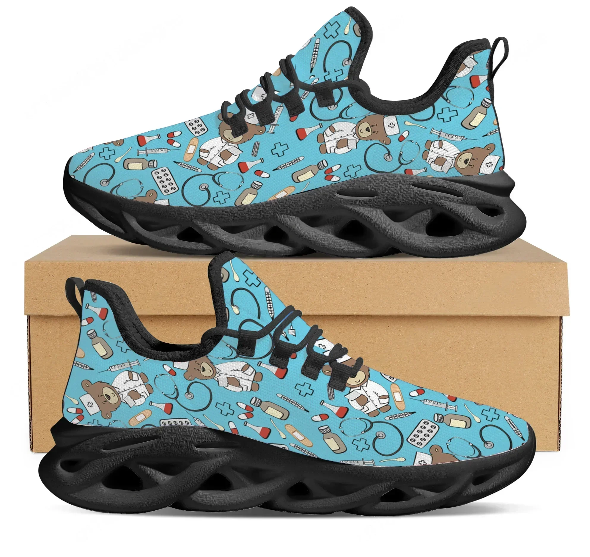 

Hot Cartoon Nurse Bear Pattern Hospital Women Sneakers Lace-up Flats Nursing Shoes Summer Spring Walking Footwear Couple