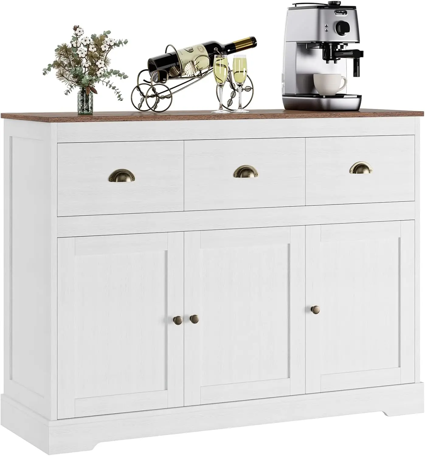 Cabinet Sideboard Farmhouse Buffet Server Bar Wine with 3 Drawers & 3 Doors Adjustable Shelves Console Table