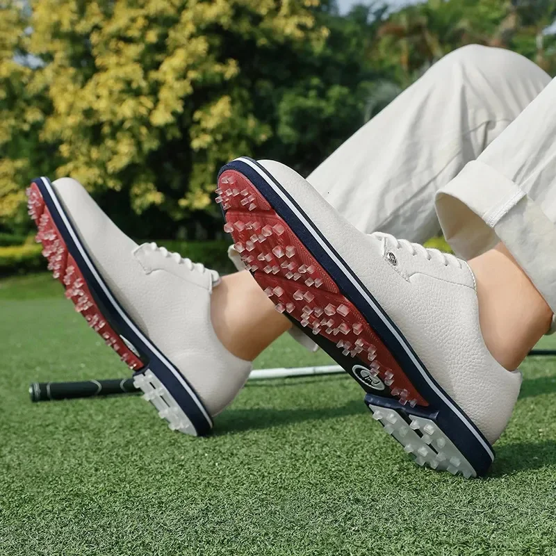 Fashion Men Sport Golf Shoes Waterproof Spike Sneakers Outdoor Male Fashion Soft Walking Leather White Black Training Footwear