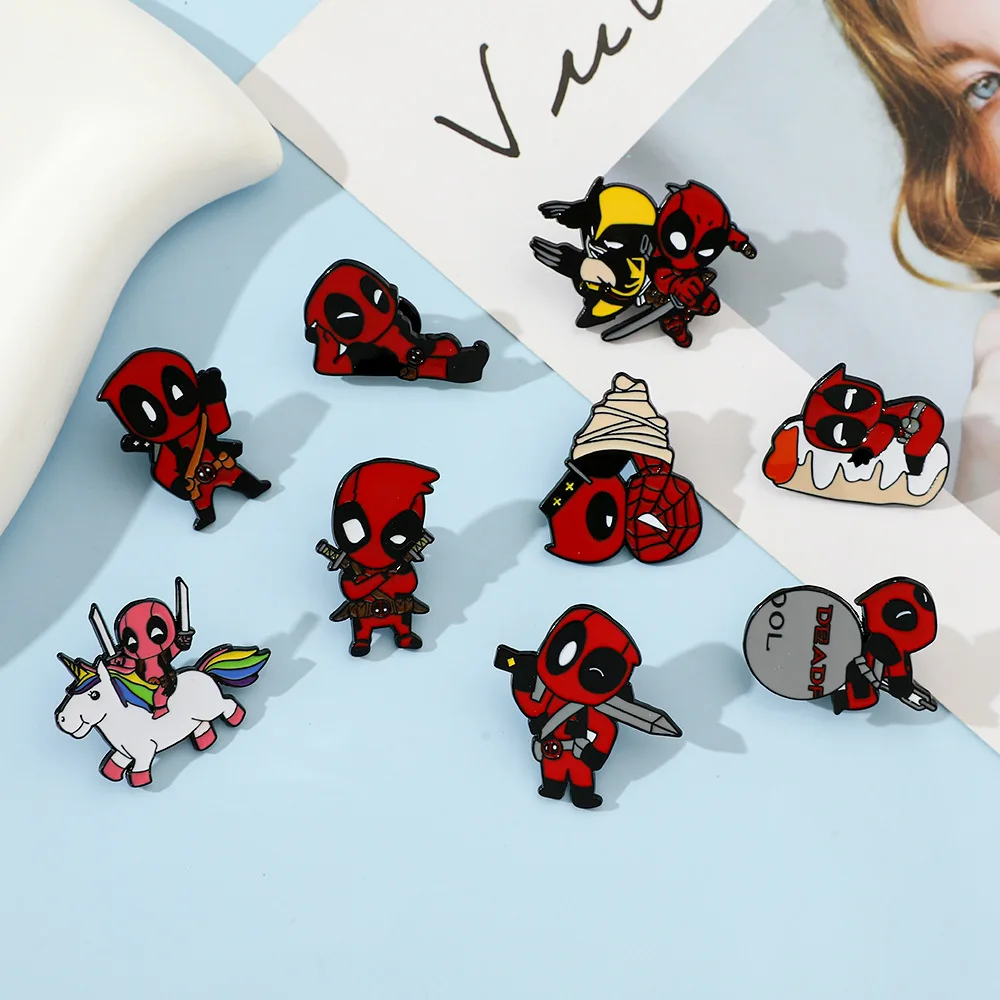 Disney Marvel Superheroes Deadpool and Wolverine Brooches Anime Fashion Brooches Cute Cartoon Figure Handmade Enamel Accessories