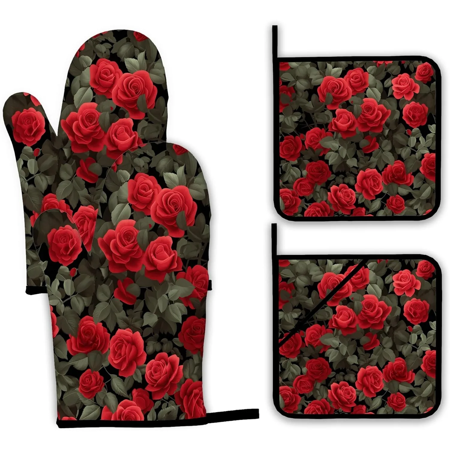 

Набор рукавиц и подставок для кастрюль Red Rose, кухонные перчатки для духовки и подставка для кастрюли с термостойким нескользящим покрытием для приготовления пищи