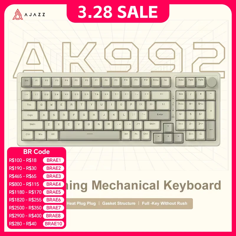 Ajazz AK992 Wired Mechanical Keyboard 98-Key Full Layout  Hot-Swap USB Gaming keyboard Multimedia Key Knob for Desktop PC Laptop