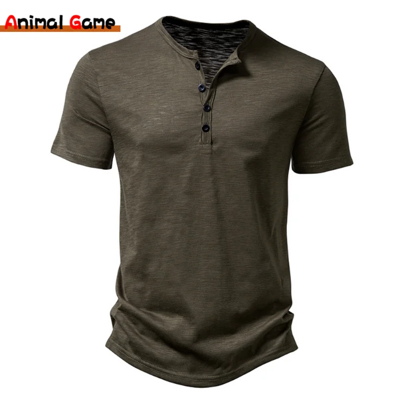 New Korean Henry Collar Summer Men's Solid Color Short Sleeve T-shirt for Men Casual Polo Shirts Men's Sports Tops