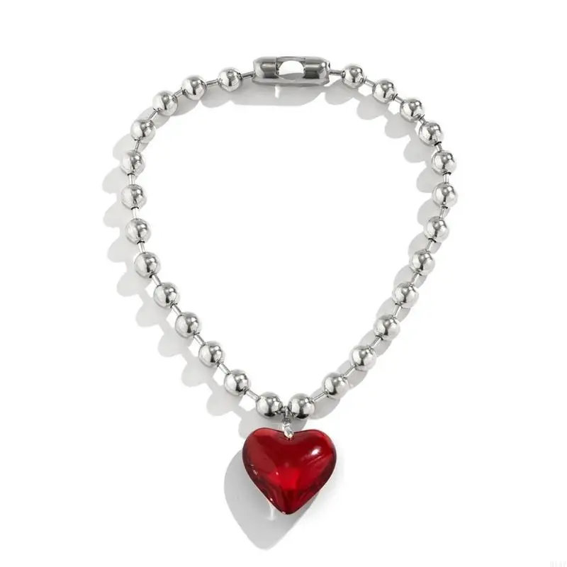 91AF Female Round Bead Chain Niche Collarbone Chain Crystal Love-shape Necklace Simple Temperament Cold Wind Heart Necklace