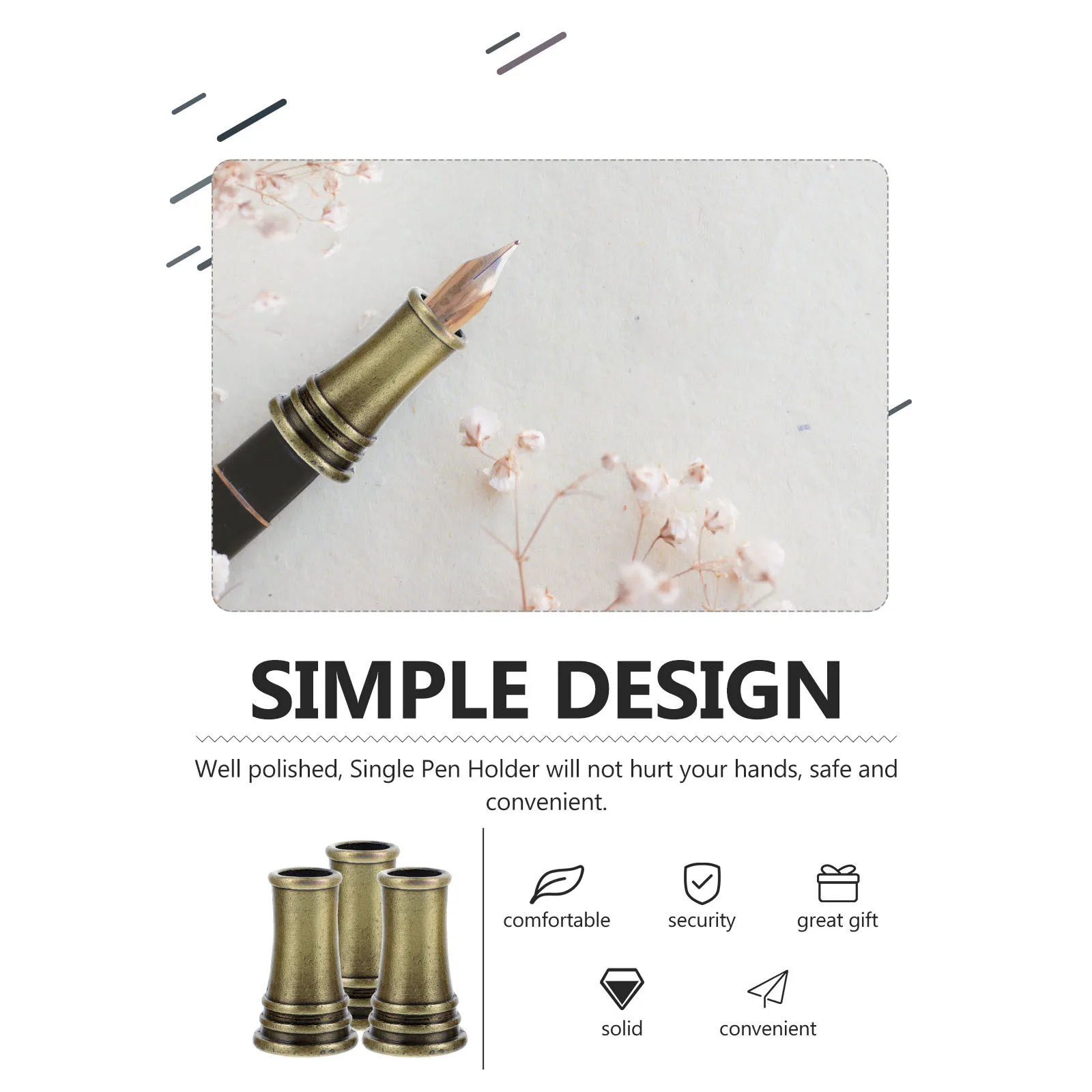 

3Pcs Desktop Pen Holder Metal Single Stand for Desk Office Use Copper Pen Base Organizer for Fountain Brush Quill Pens