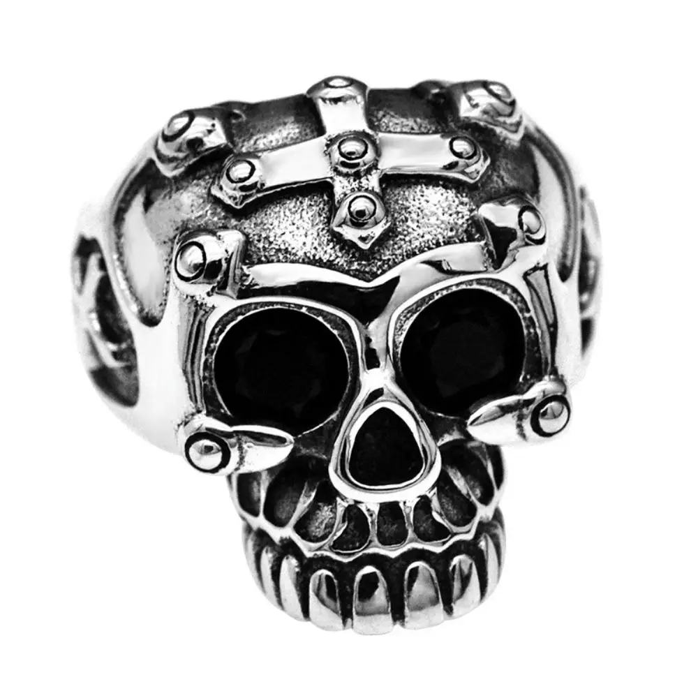 Genuine 925 Sterling Silver Open Size Ring Domineering Big Skull Old Thai Silver Craft Retro Domineering Hip-hop trendy Man Ring