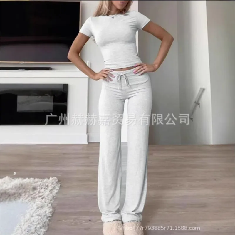 Spring Women's Two-piece Set 2025 New Casual Suit Short Sleeved Slim Fit Top Long Pants Home Wear Sportswear Yoga Wear For Women