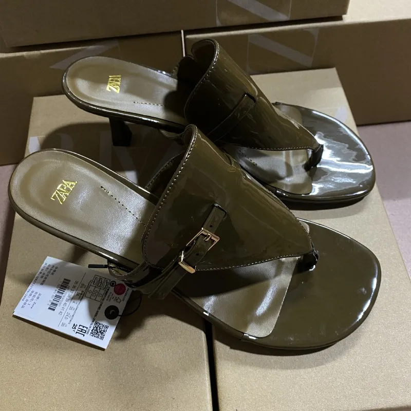 

Summer Women's Sandals Trend Brown Belt Buckle Flip-flops Women's Slippers Elegant Banquet Women's Pumps and Heels Woman's Shoes