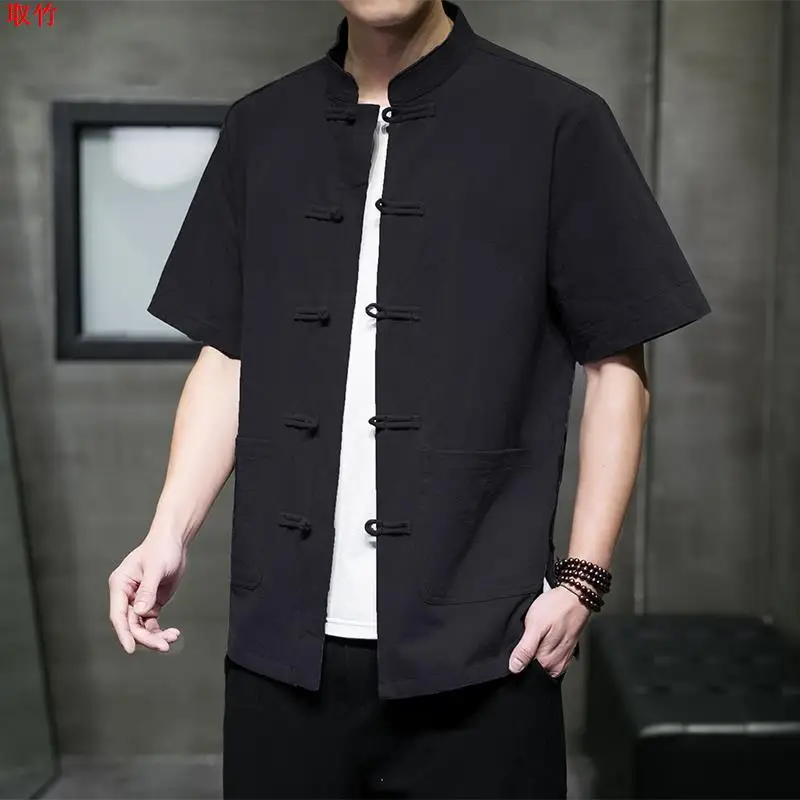 Loose Fit Linen ort Sve irt Herren Sommer Baumwolle Leinen f Sve irt Retro Button up Tang Anzug Große Größe Top