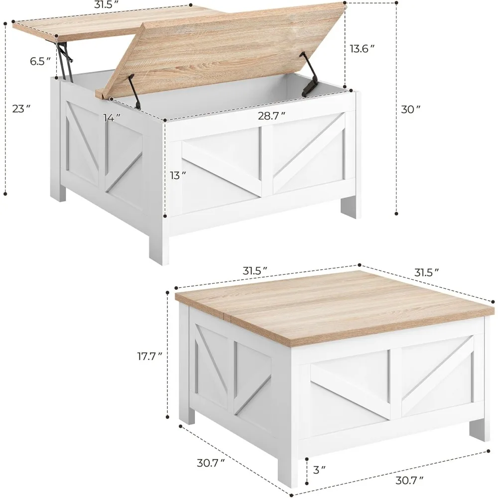 Yaheetech Farmhouse-Style Lift Top Coffee Table with Storage, Square Design for Living Room, 31.5 Inches Large Center Table