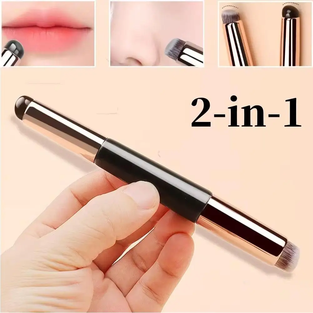 2 In 1 Silicone Lip Brush With Cover Portable Lipstick Applicator Soft Fur Foundation Brush Round Head Dustproof Makeup Brush