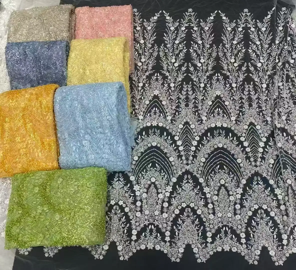 

African Sequins Beaded Groom Lace Fabric High Quality French Tulle Lace Fabric 2025 Embroidery Nigerian Lace Fabrics