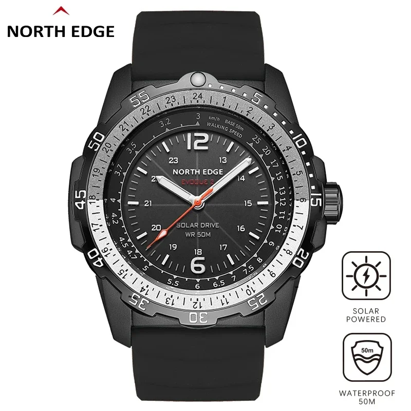 NORTH EDGE Men Digital Military Watch EVOQUE 2 Men's Sport Wristwatches Solar Power Luminous Enviormentally Clock Waterproof 50M