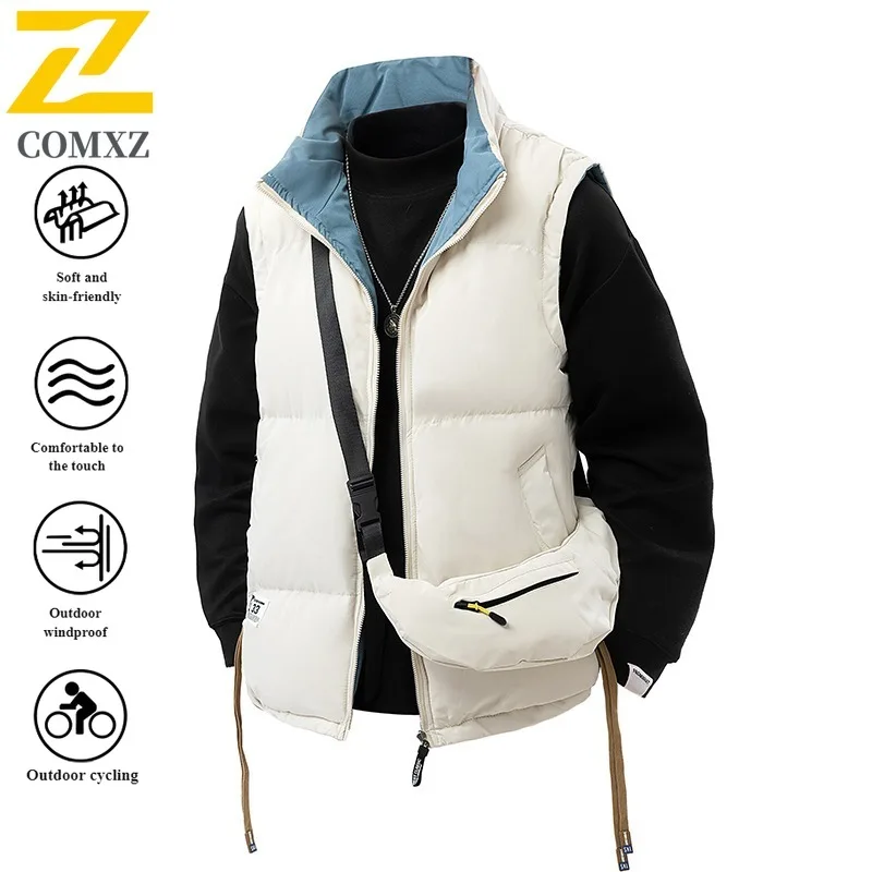 

Men Reversible Down Vest Winter Thermal Sleeveless Jacket Dual-Face Thicken Padding Coat Fleece Lined Casual Outdoor Waistcoat