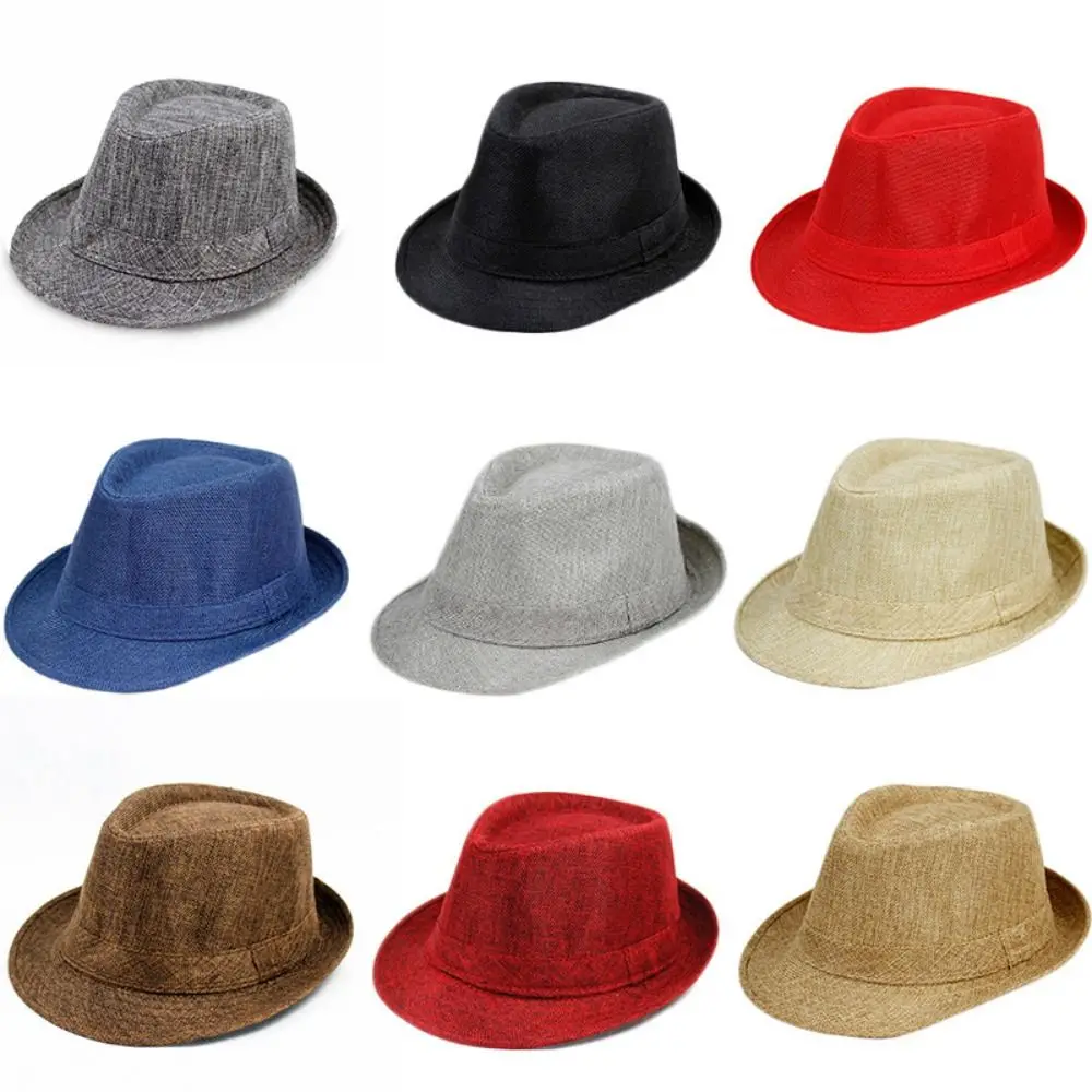 British Linen Men's Jazz Hat Solid Vintage Men's Panama Hat Casual Church Beach Hat Summer
