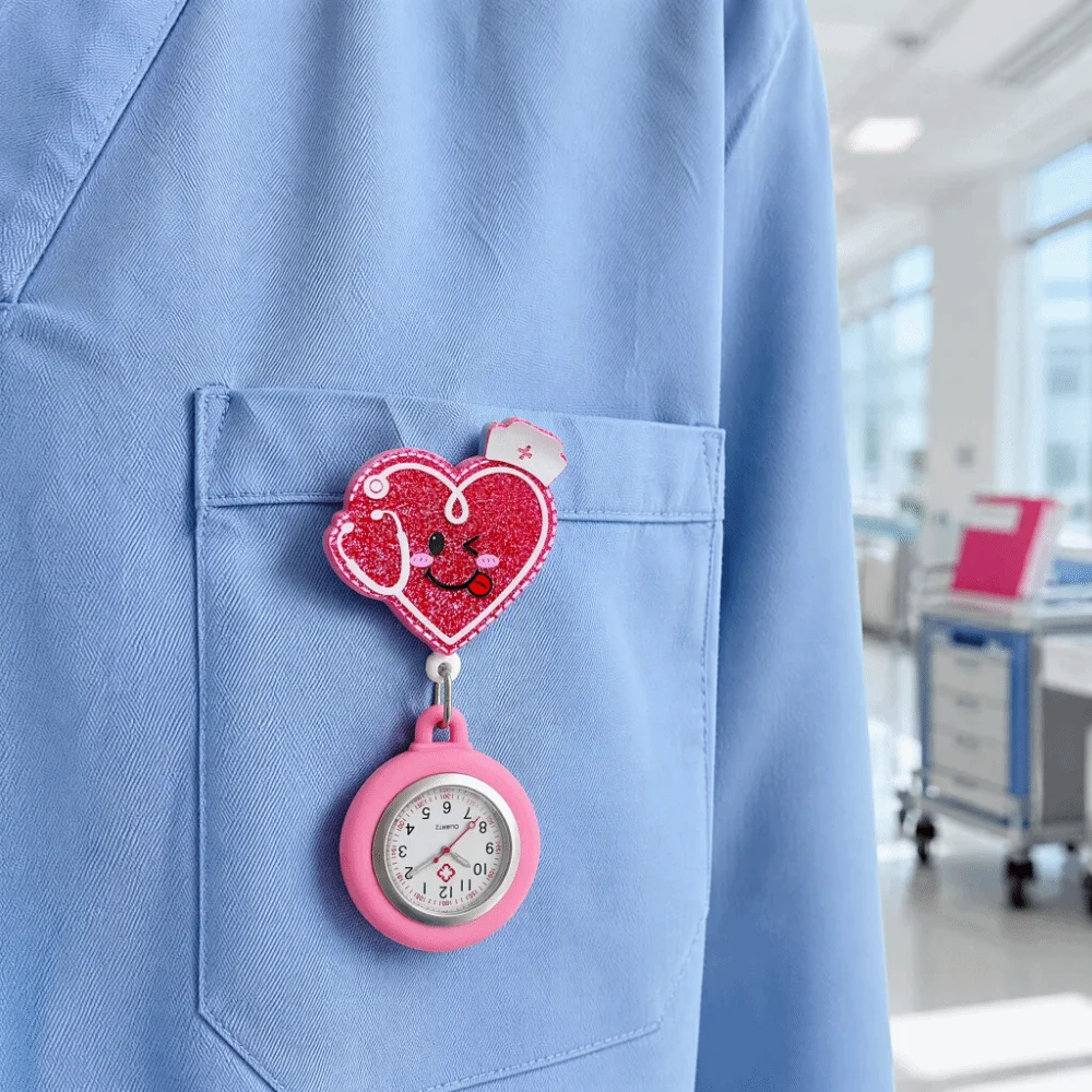 Clock Retractable Retractable Pocket Watch Multi-functional Silicone Nurse Watch Clip-On Cartoon Glitter Badge Reel Hospital