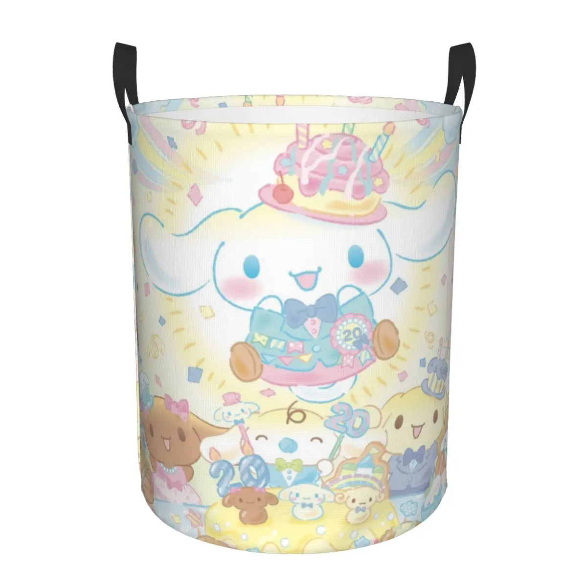 

Breathable Round Laundry Hamper Cinnamoroll Single-Layer Dirty Clothes Basket with Easy-Care Fabric for Home Organization