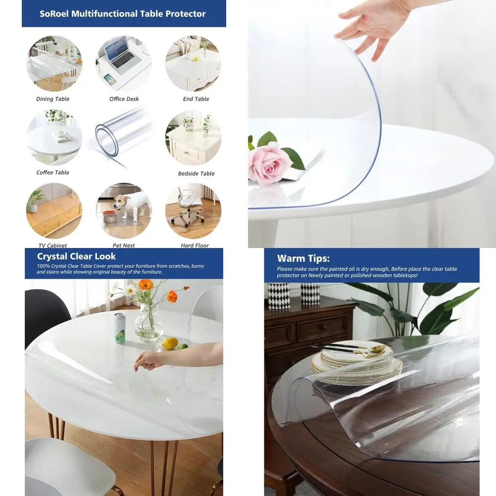 

Clear 60 Plastic Table Protector - Waterproof, Wipeable Cover for Dining, Kitchen, Office