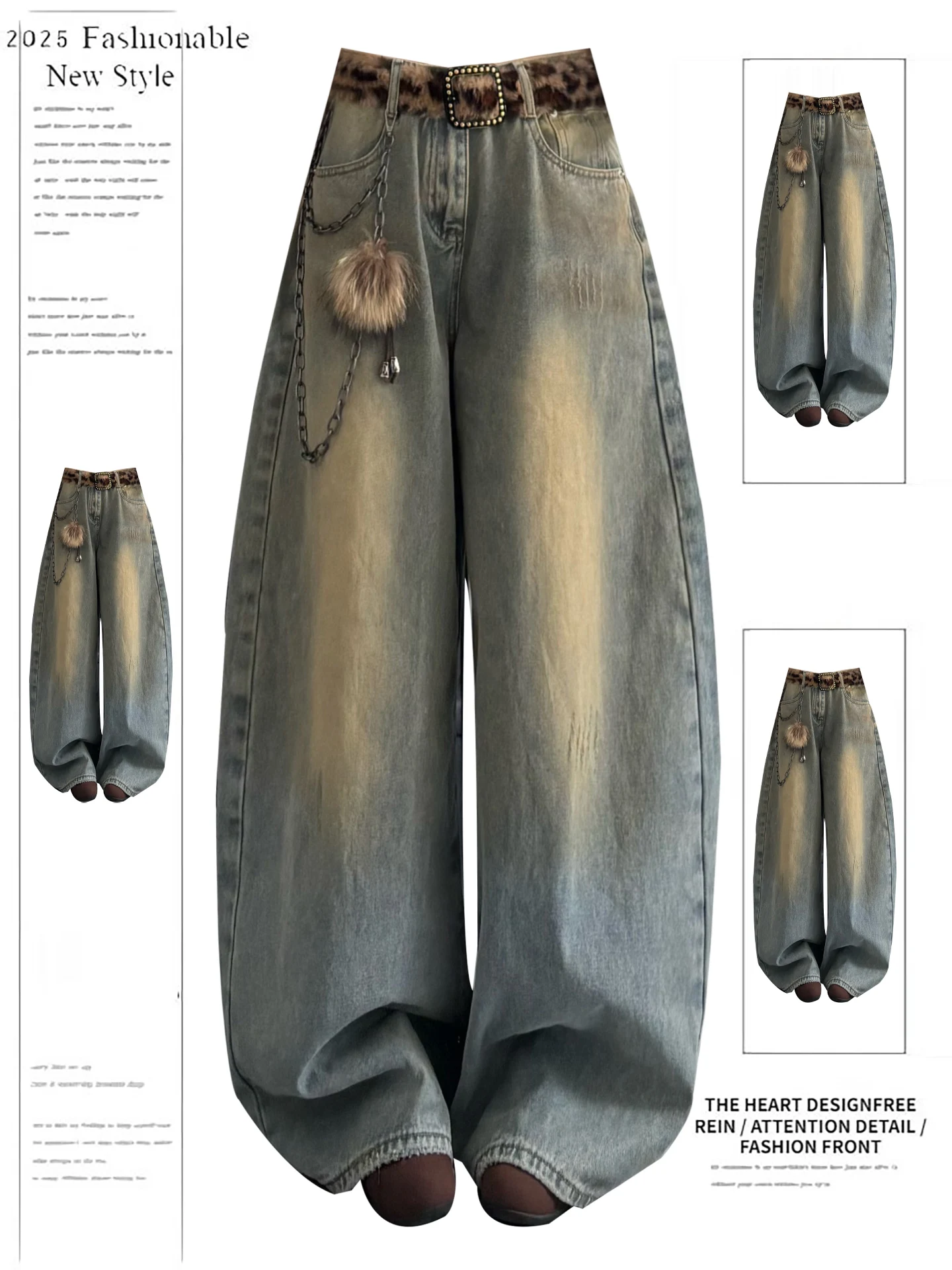 

Retro American Waed Denim Jeans Women's Loose Straight Wide Leg Pants High Waist Tear Hole Soft Wear Resistant Casual Sle