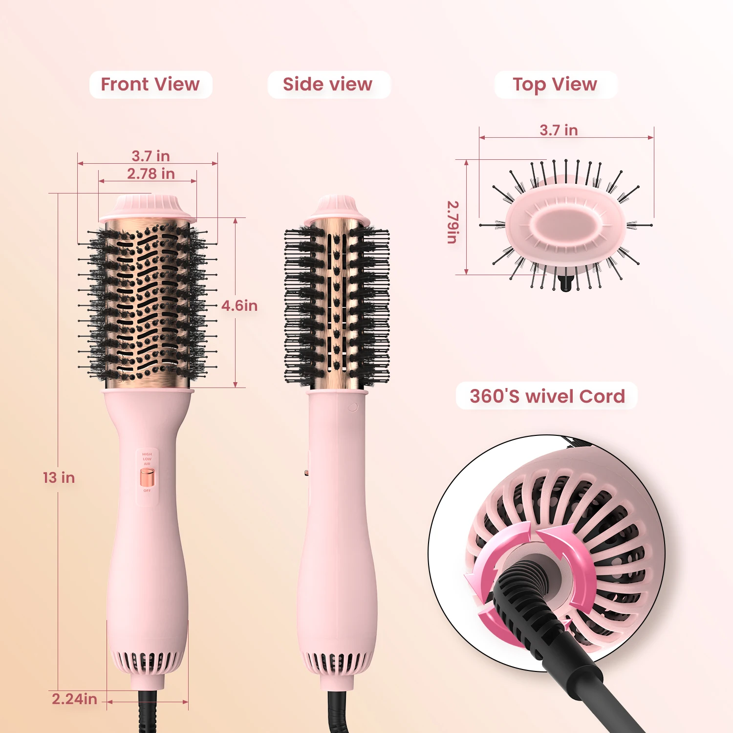LISARPO 3 In I Sikat Udara Panas Sikat Ledakan dan Pelurus Rambut Penambah Volume untuk Wanita Styler Sikat Listrik Pengering Rambut