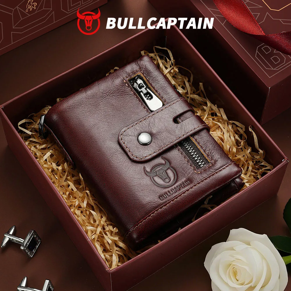 Men's genuine leather wallet with zipper, large capacity, ID card and credit card holder, top-layer cowhide coin purse, driver's license holder, multi-functional card slot wallet, gift for boyfriend or father