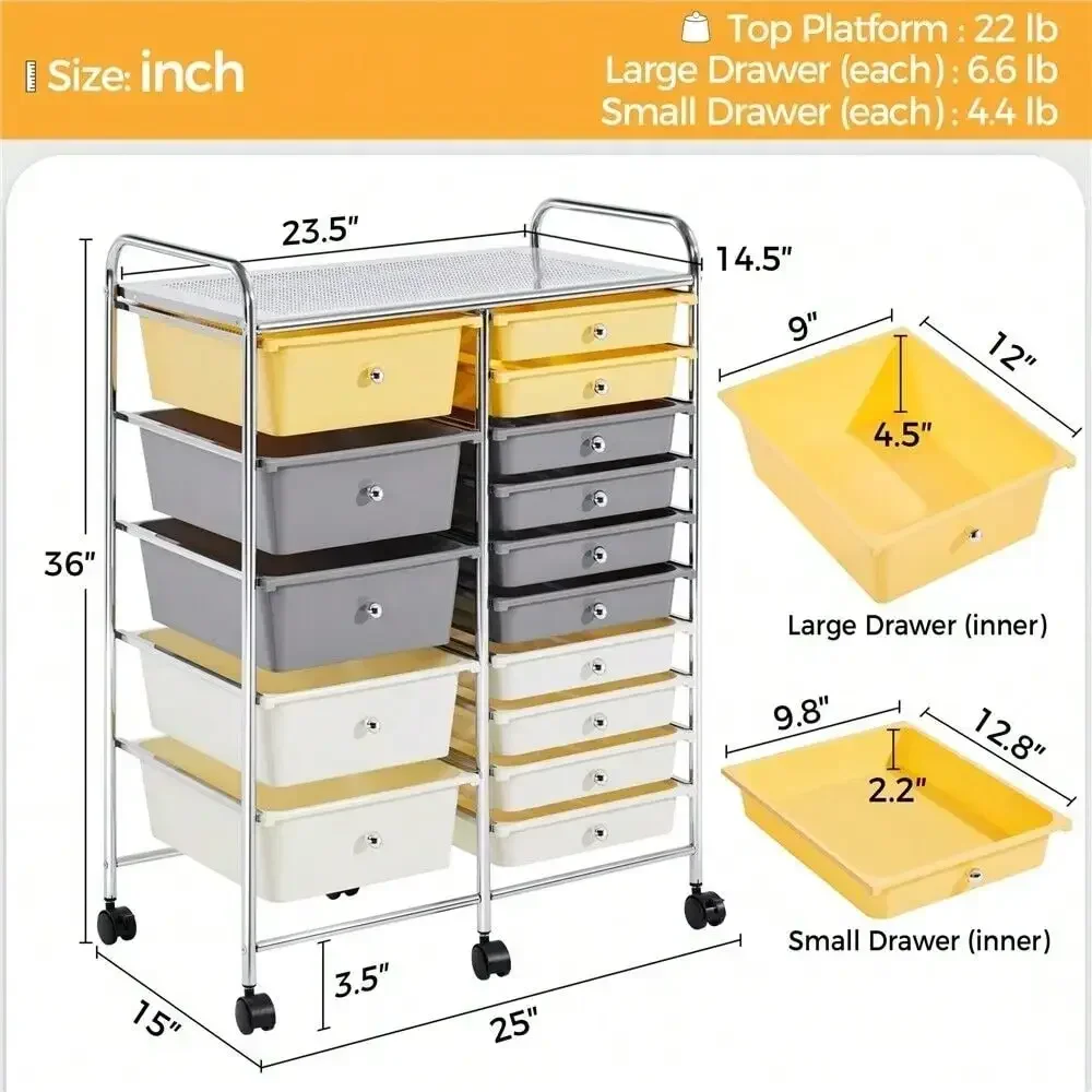 Универсальная тележка с 15-мя ящиками, тележка для хранения инструментов, бумага для скрапбукинга, офис