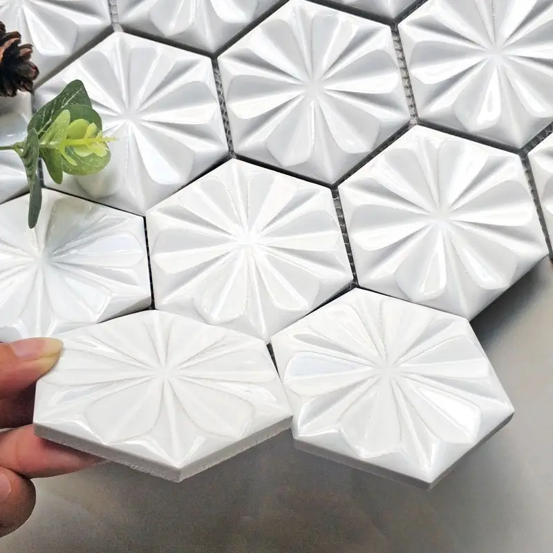 Three-dimensional plum blossom hexagonal ceramic bathroom tile bathroom decoration sticker