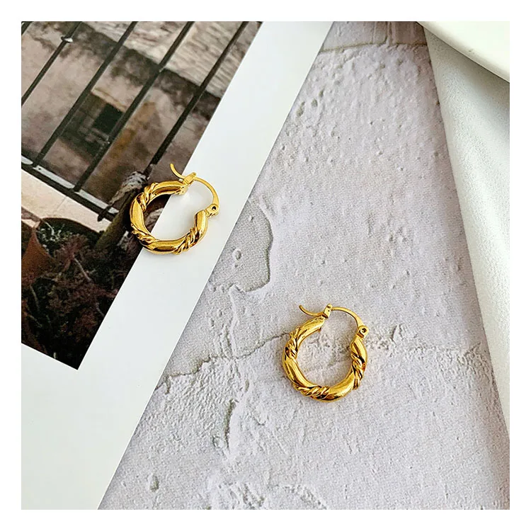 Titanium With 18k Gold Braid Earrings Women Jewelry Party T Show Gown Punk Gothic Top Runway Rare Korean Japan Trendy INS