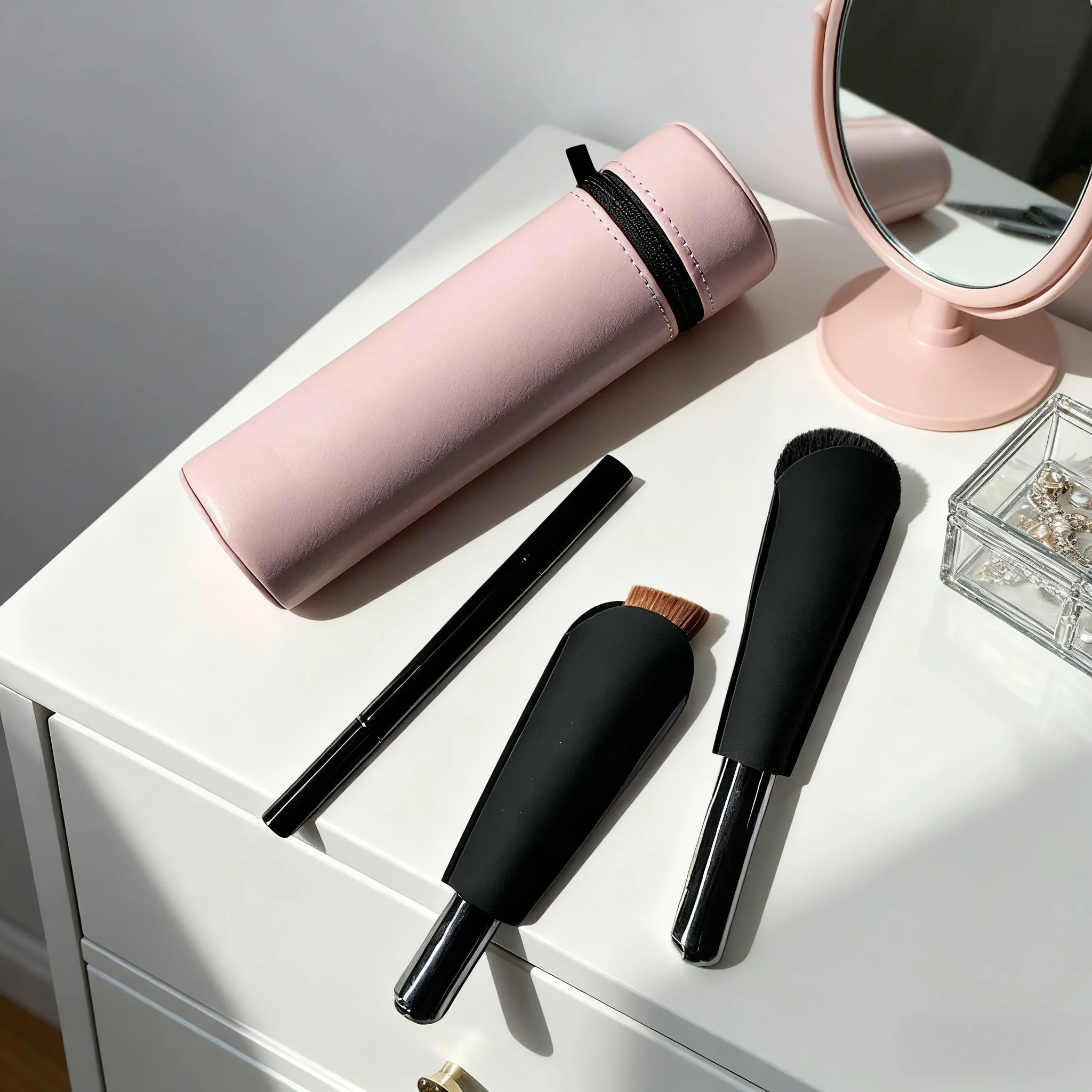 Reisetasche aus Kalbsleder, limitierte Auflage, Make-up-Pinsel-Set, luxuriöser Rougepinsel, Foundation-Pinsel mit doppeltem Verwendungszweck, Doppelkopf-Lidschattenpinsel