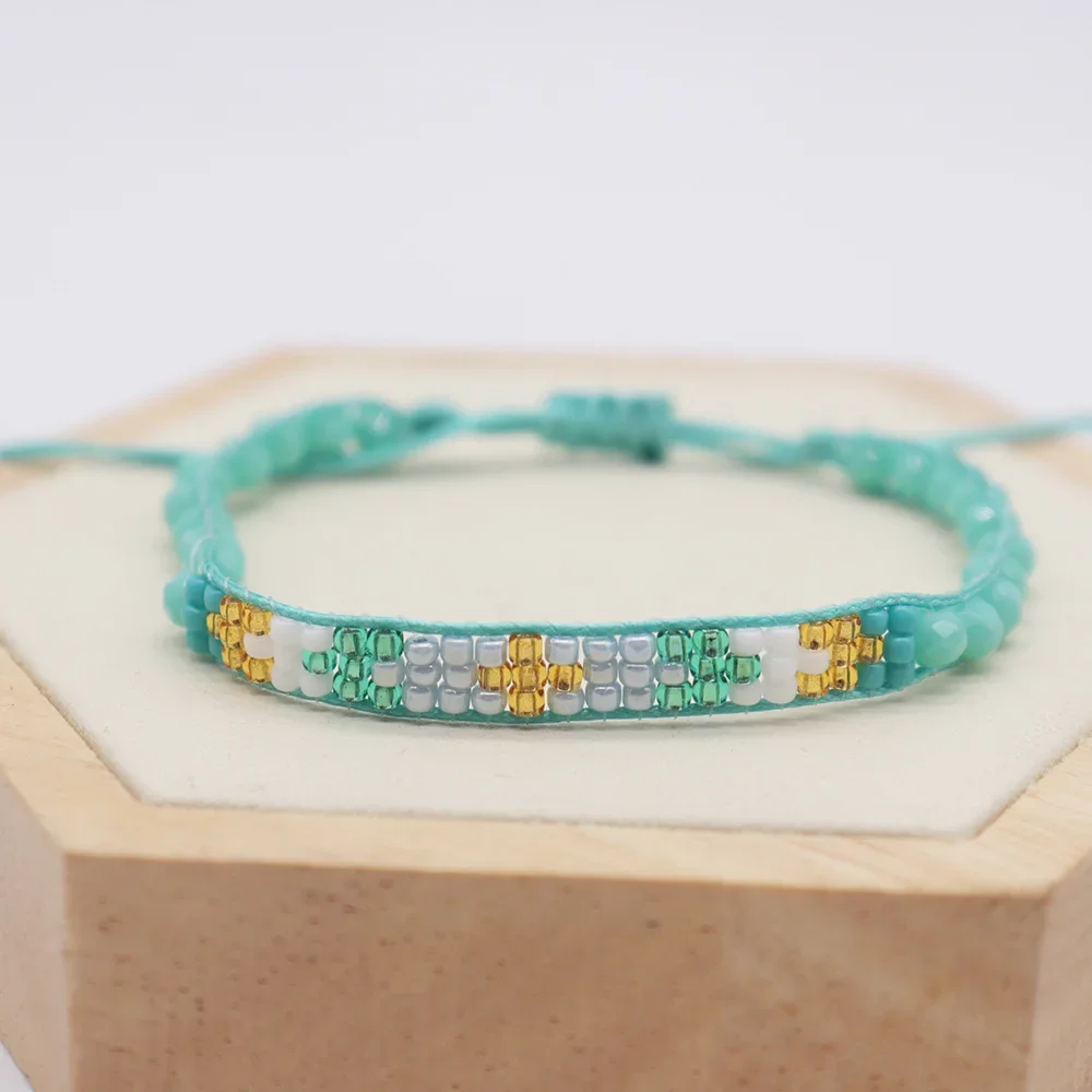 Rice bead bracelet Cross Pattern Bohemia Hand weaving Adjustable Fashion Simplicity Beaded bracelet