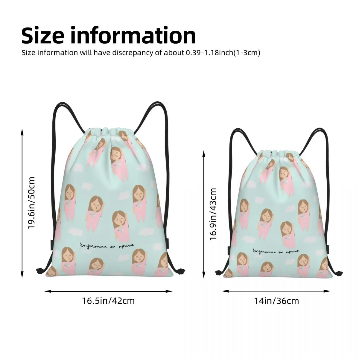 Enfermera En Apuros Nurse Pattern Drawstring Backpack Sports Gym Sackpack String Bag for Hiking