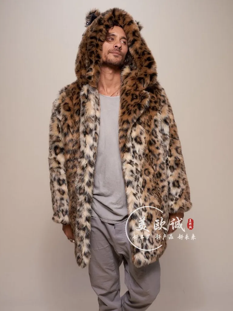 New Style Couple Imitation Fur Coat Leopard Print Hooded Casual Sweater for Men and Women