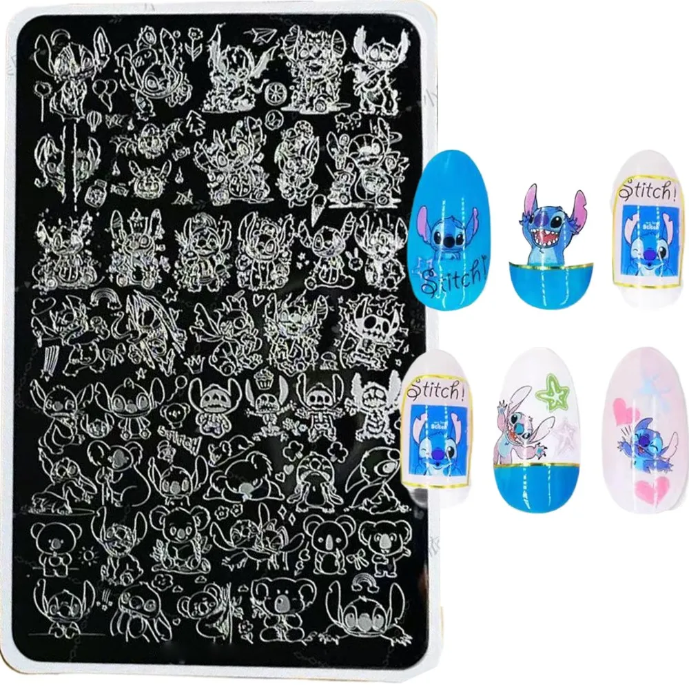 Autocollants pour ongles 3D point mignon, plaque de tampon 14.5x9.8cm, grande taille Lilo point, plaques d'estampage pour ongles Y2K, pochoir de manucure, outils d'impression