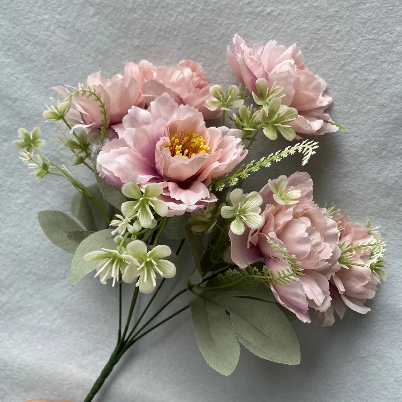 Artificial Peony Silk Flower DIY Wedding Bridal Bouquet Photographic Props Home Garden Decoration Accessories Fake Plants