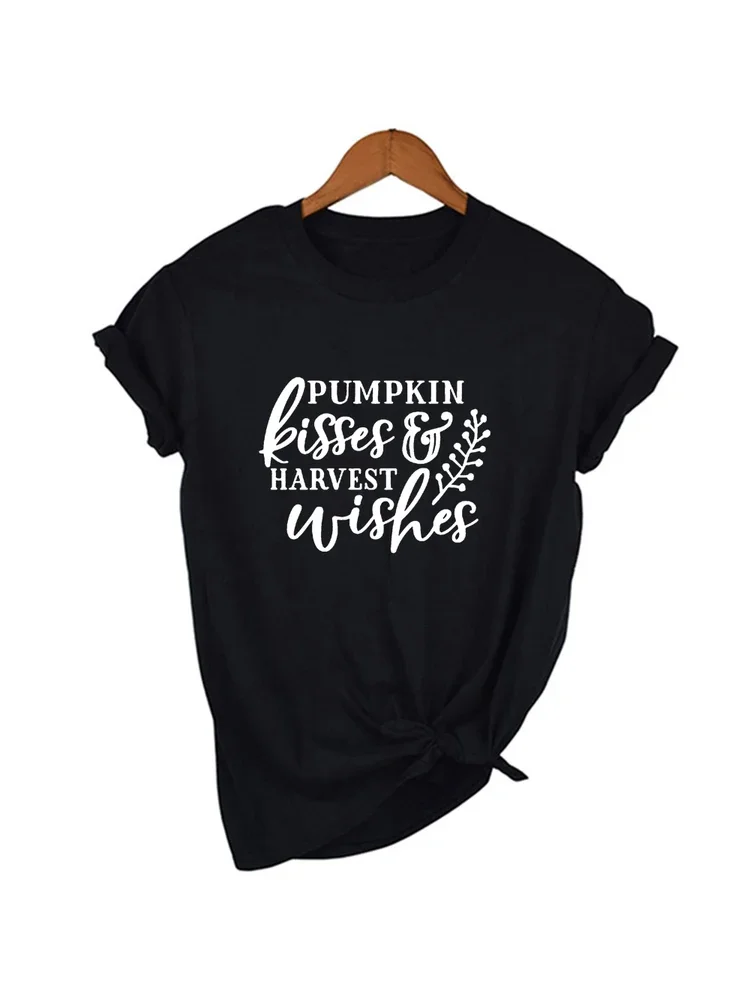 Women T Shirt Halloween Pumpkin Kisses Harvest Wishes  Tees Harajuku Aesthetic Tumblr  Ropa De Mujer Clothes Quotes Fashion