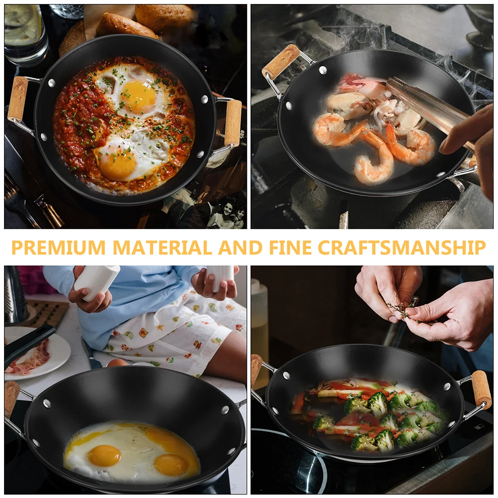 

2pcs Double Handle Wok Thickened Dry Cooking Pan Household Hot Pot For Sturdy Non Stick Easy Clean