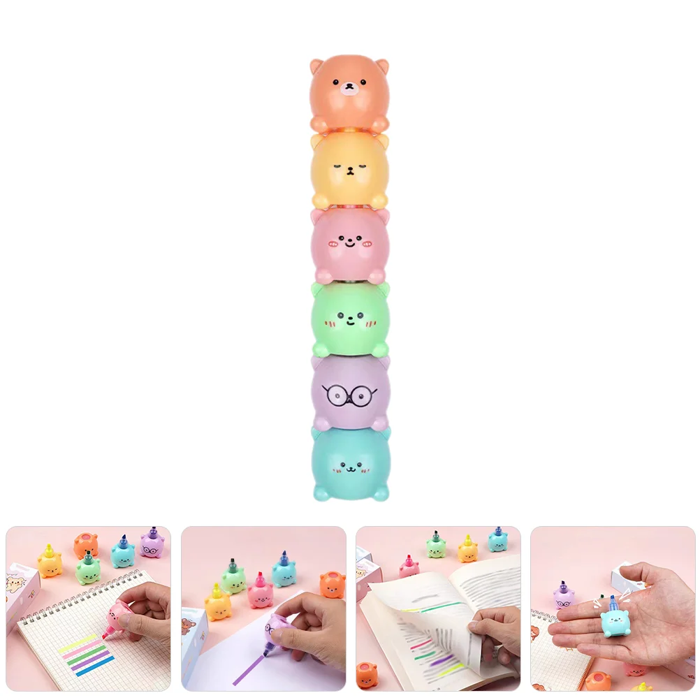 Bear Highlighter School Book Marker ปากกาทําเครื่องหมายขนาดกะทัดรัด Stackable Markers Scrapbook Highlighters Blocks แบบพกพา