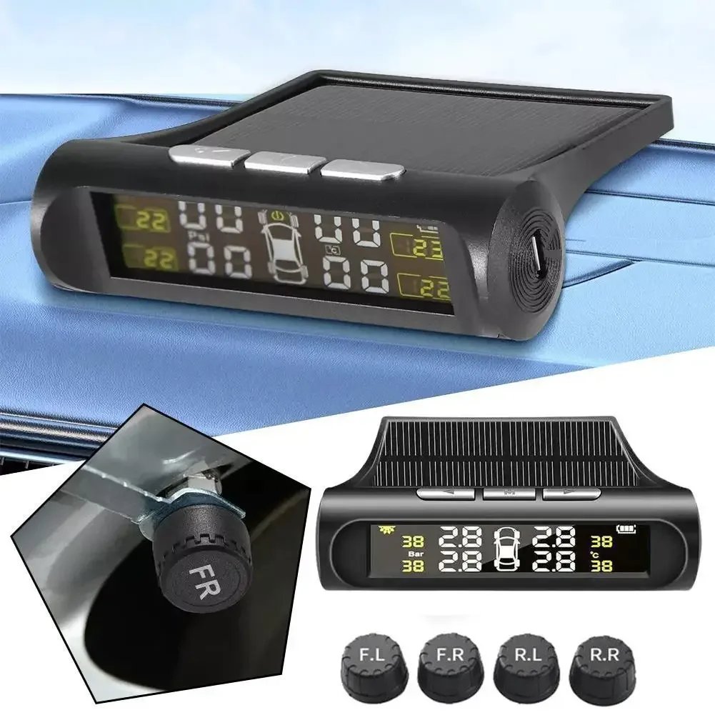 Solar Power Car Tire Pressure Monitoring System (TPMS) Auto Tyre Pressure Alarm Security Warning With Temperature Display