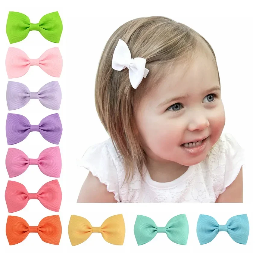 

10 Pcs Baby Girls Small Sweet Solid Color Ribbow Bow Hair Clips for Kid Mini 2.75'' Handmade Hairpins Hair Accessories Wholesale