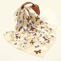 60x60cm Small Silk Scarf Scarftop Headwraps For Women Vintage Butterfly Hair Scarve Hijab Foulard Luxury Bandana Femme Headscarf