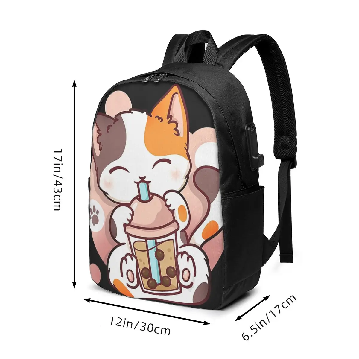 Kawaii Cat Drinking Milk Boba Tea Backpack Travel Notebook Bag Computer College Student School Bag Laptop Shoulder Bags