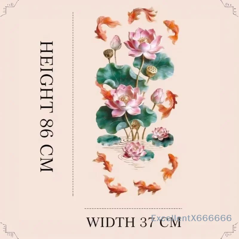 1 Pair Chinese Style Goldfish Lotus Wall Stickers 3D Effect Plastic Glass Door Decals Anti-static Flower Koi Sticker