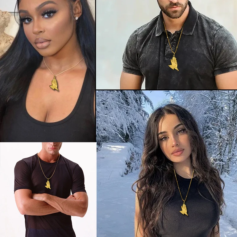 Mens Necklace With Praying Hands Pendant Women High Quality Copper Jewelry Set For Hip Hop Party Daily Wear Anniversary
