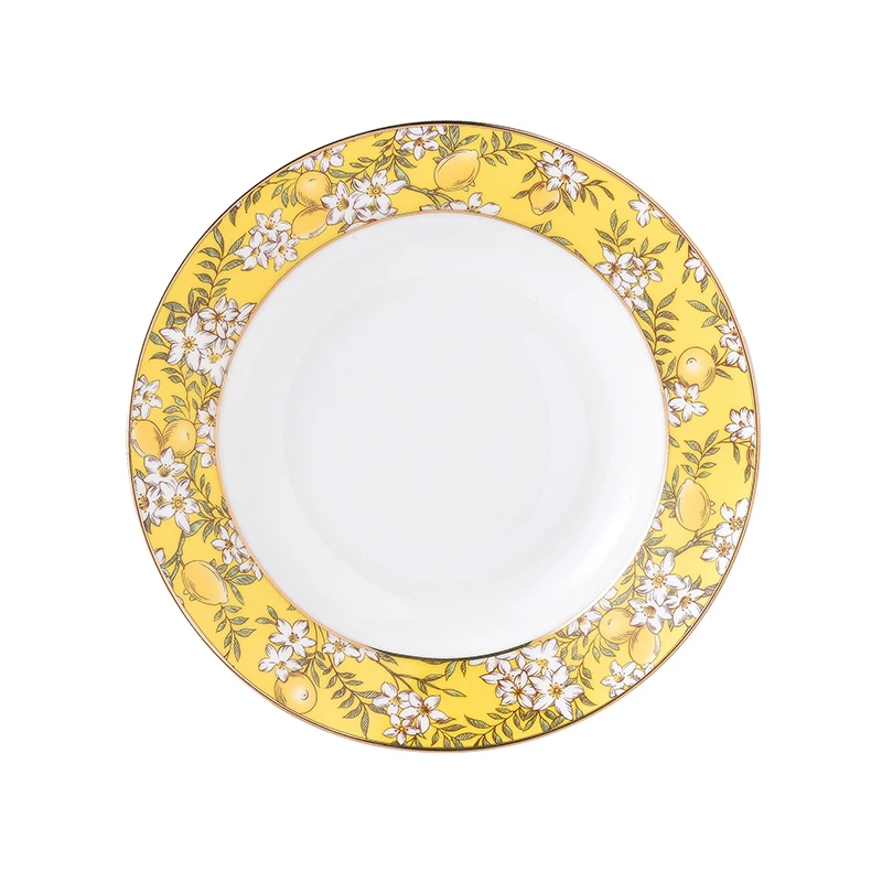 Ceramic Kitchen Decor Dishes White Lemon Blossom Pattern Cutlery Tray Luxury Bone China a Plate with Ceramic Nordic Dinner Plate