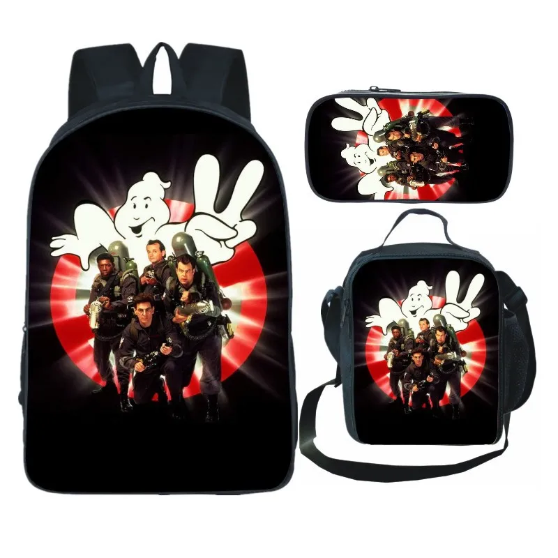 Ghost Busters backpack three piece set cartoon anime computer backpack lunch bag pencil case for students