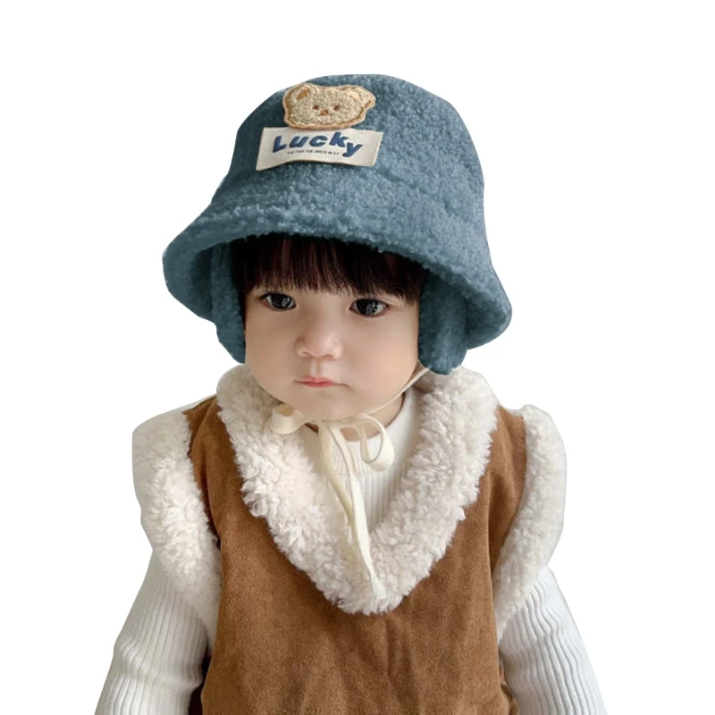 Gorro pescador lana con gorro oso dibujos animados para niños, protege sus orejas con estilo