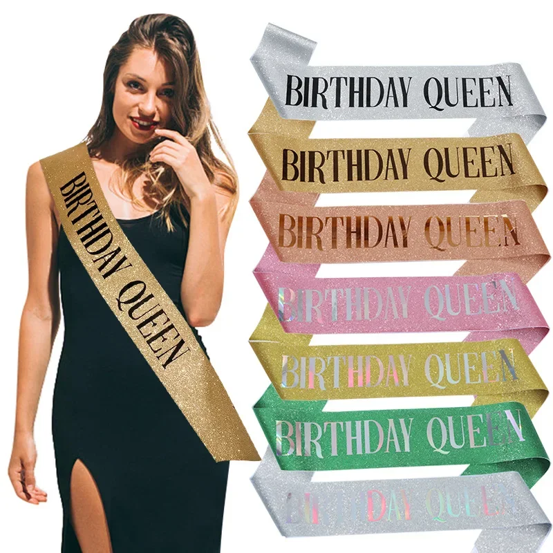 Birthday Queen Sash for Girl Women 20th 30th 40th 50th 60th Happy Birthday Party Decoration Supplies Glitter Satin Birthday Sash